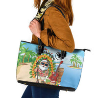 Hawaii Golf Christmas Leather Tote Bag Mele Kalikimaka Funny Golfer Santa - Wonder Print Shop