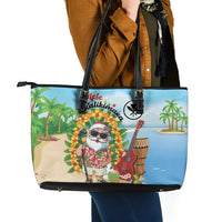 Hawaii Golf Christmas Leather Tote Bag Mele Kalikimaka Funny Golfer Santa - Wonder Print Shop