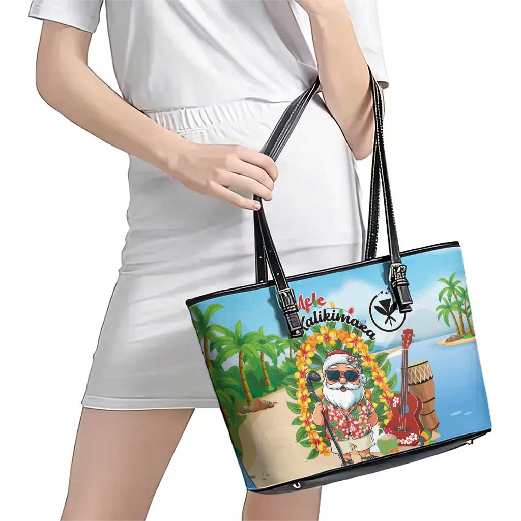Hawaii Golf Christmas Leather Tote Bag Mele Kalikimaka Funny Golfer Santa - Wonder Print Shop