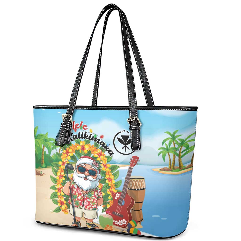 Hawaii Golf Christmas Leather Tote Bag Mele Kalikimaka Funny Golfer Santa - Wonder Print Shop