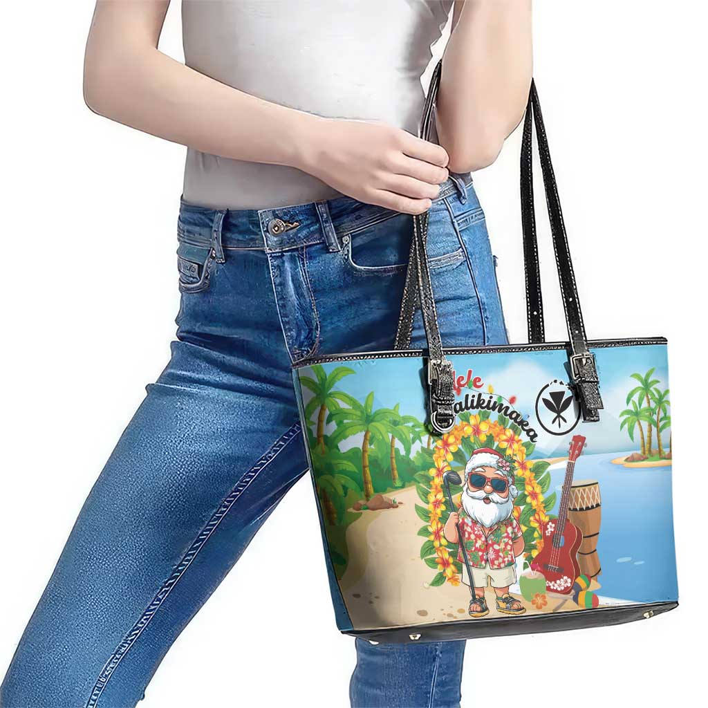 Hawaii Golf Christmas Leather Tote Bag Mele Kalikimaka Funny Golfer Santa - Wonder Print Shop