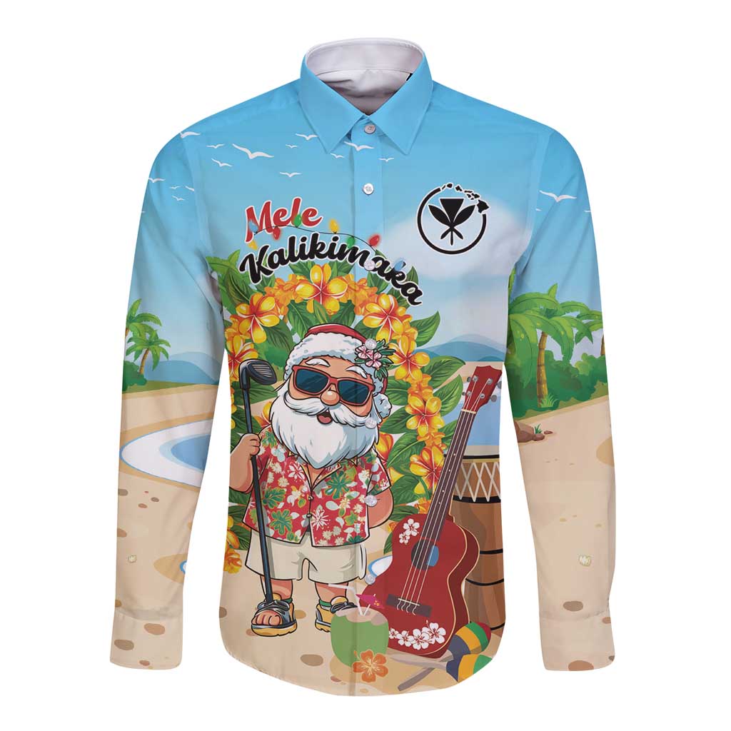 Personalized Hawaii Golf Christmas Long Sleeve Button Shirt Mele Kalikimaka Funny Golfer Santa - Wonder Print Shop