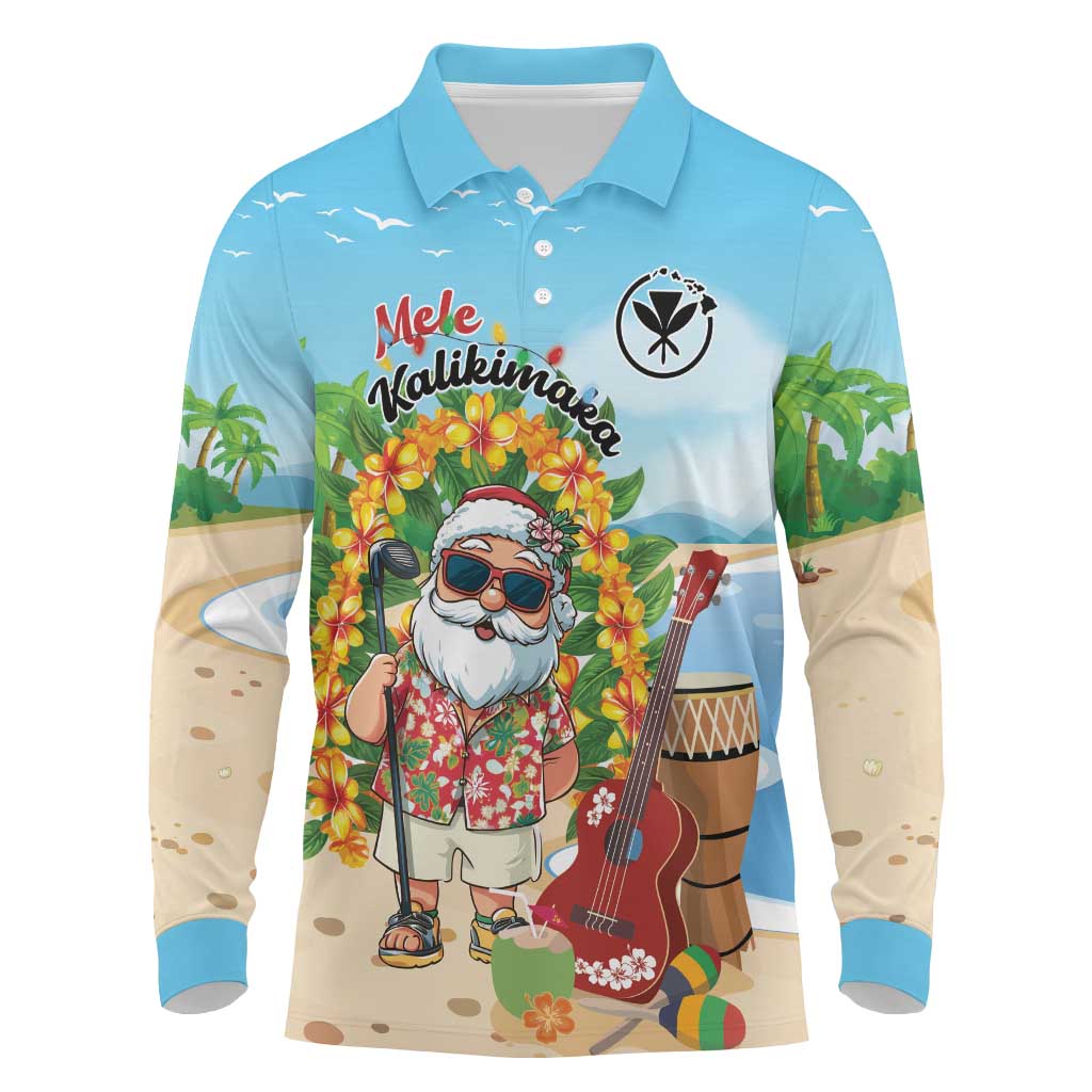 Personalized Hawaii Golf Christmas Long Sleeve Polo Shirt Mele Kalikimaka Funny Golfer Santa - Wonder Print Shop