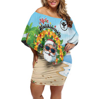Personalized Hawaii Golf Christmas Off Shoulder Short Dress Mele Kalikimaka Funny Golfer Santa - Wonder Print Shop