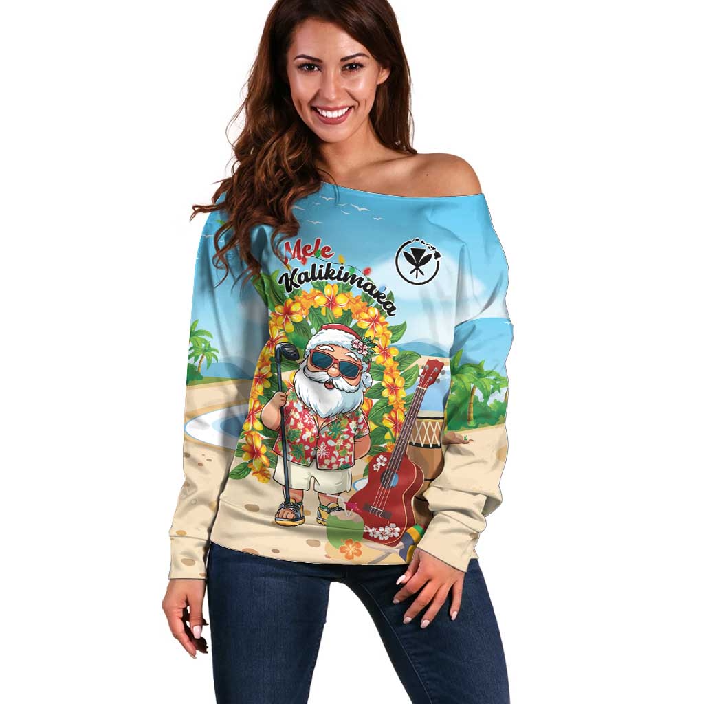 Personalized Hawaii Golf Christmas Off Shoulder Sweater Mele Kalikimaka Funny Golfer Santa - Wonder Print Shop