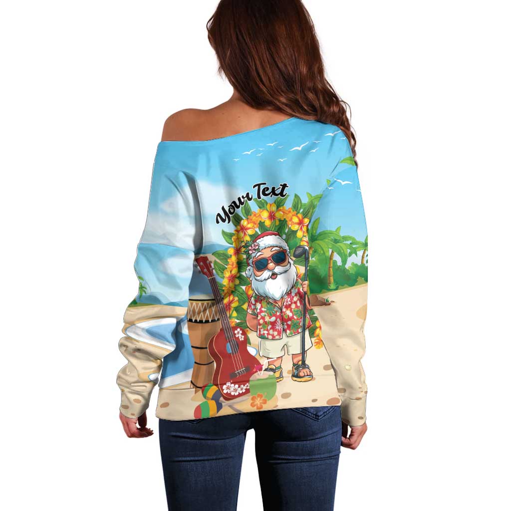Personalized Hawaii Golf Christmas Off Shoulder Sweater Mele Kalikimaka Funny Golfer Santa - Wonder Print Shop