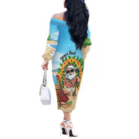 Personalized Hawaii Golf Christmas Off The Shoulder Long Sleeve Dress Mele Kalikimaka Funny Golfer Santa - Wonder Print Shop