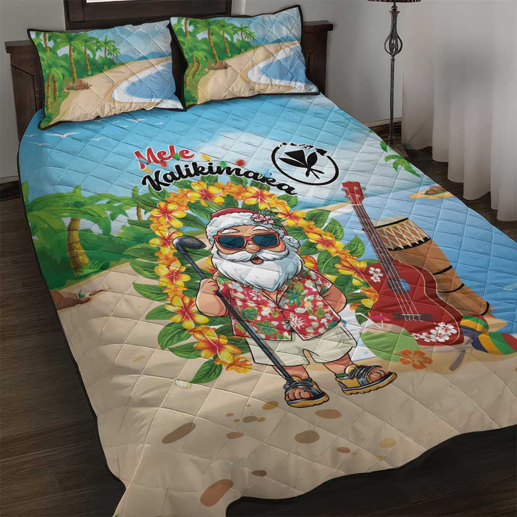 Hawaii Golf Christmas Quilt Bed Set Mele Kalikimaka Funny Golfer Santa - Wonder Print Shop