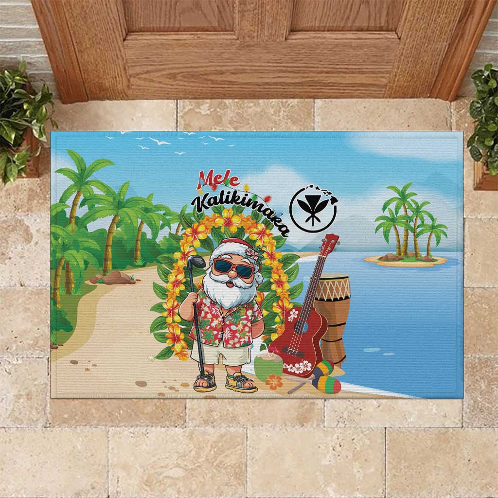 Hawaii Golf Christmas Rubber Doormat Mele Kalikimaka Funny Golfer Santa - Wonder Print Shop