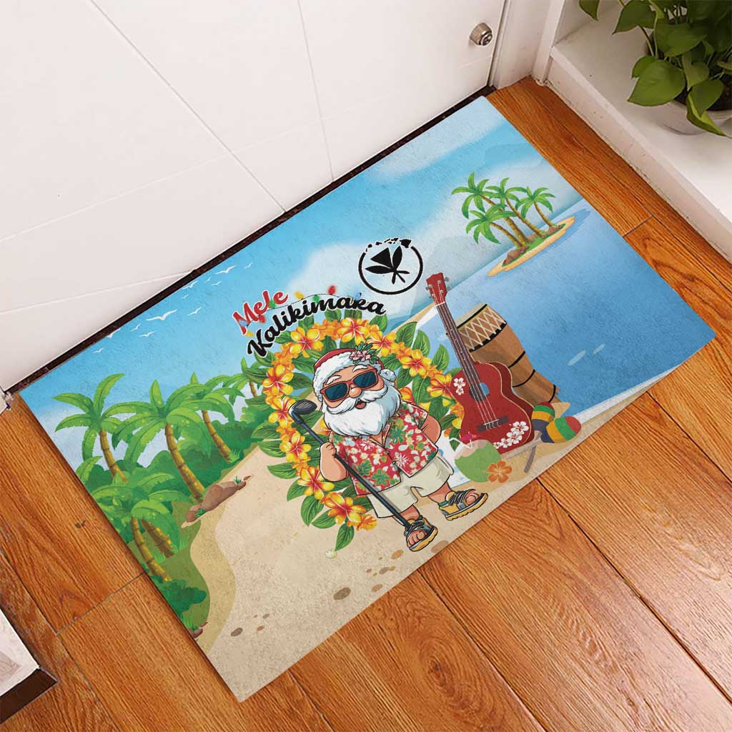 Hawaii Golf Christmas Rubber Doormat Mele Kalikimaka Funny Golfer Santa - Wonder Print Shop