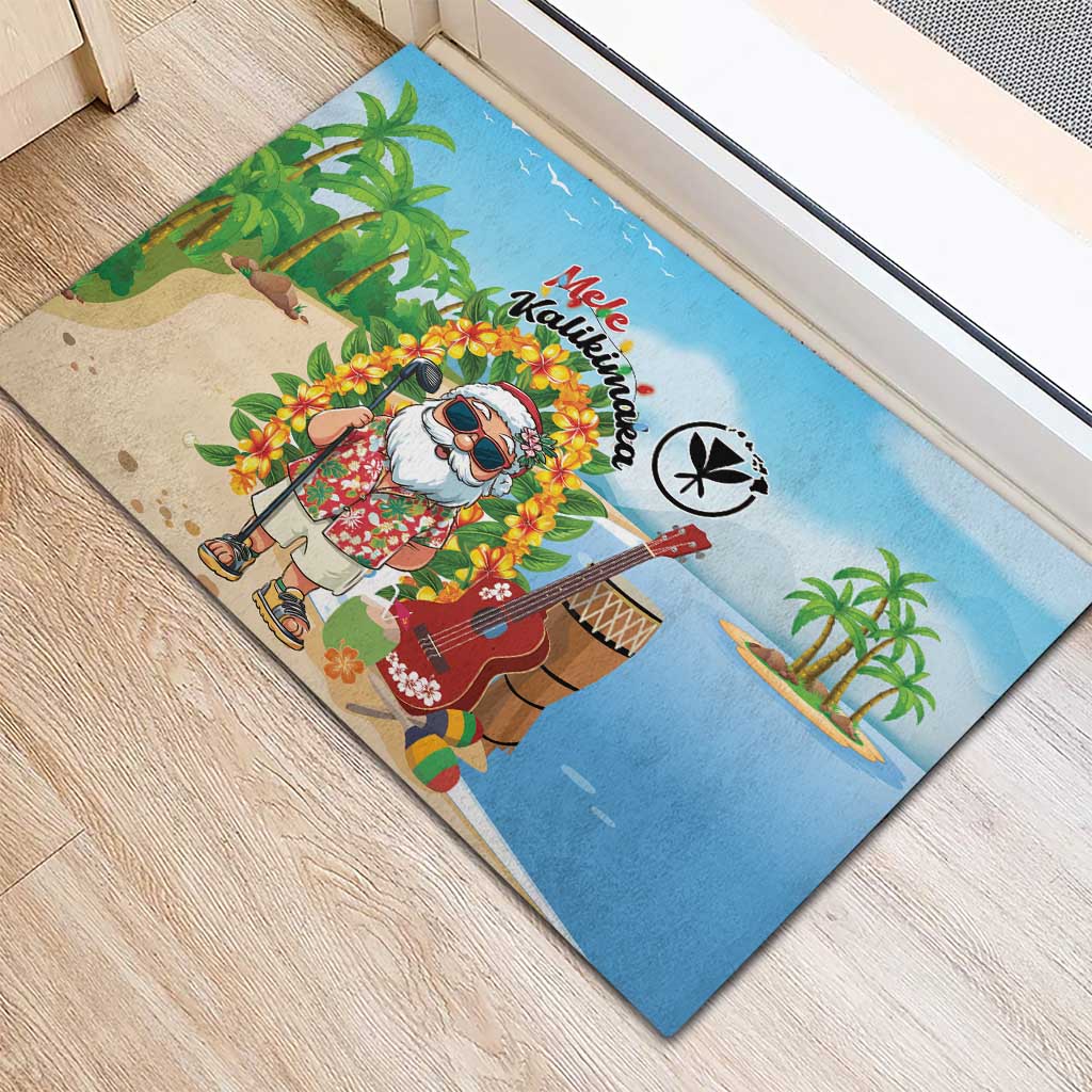 Hawaii Golf Christmas Rubber Doormat Mele Kalikimaka Funny Golfer Santa - Wonder Print Shop