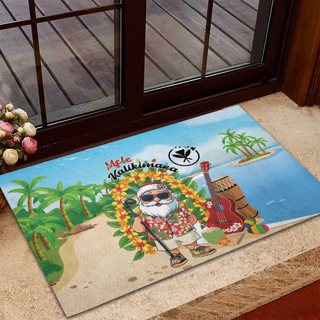 Hawaii Golf Christmas Rubber Doormat Mele Kalikimaka Funny Golfer Santa - Wonder Print Shop