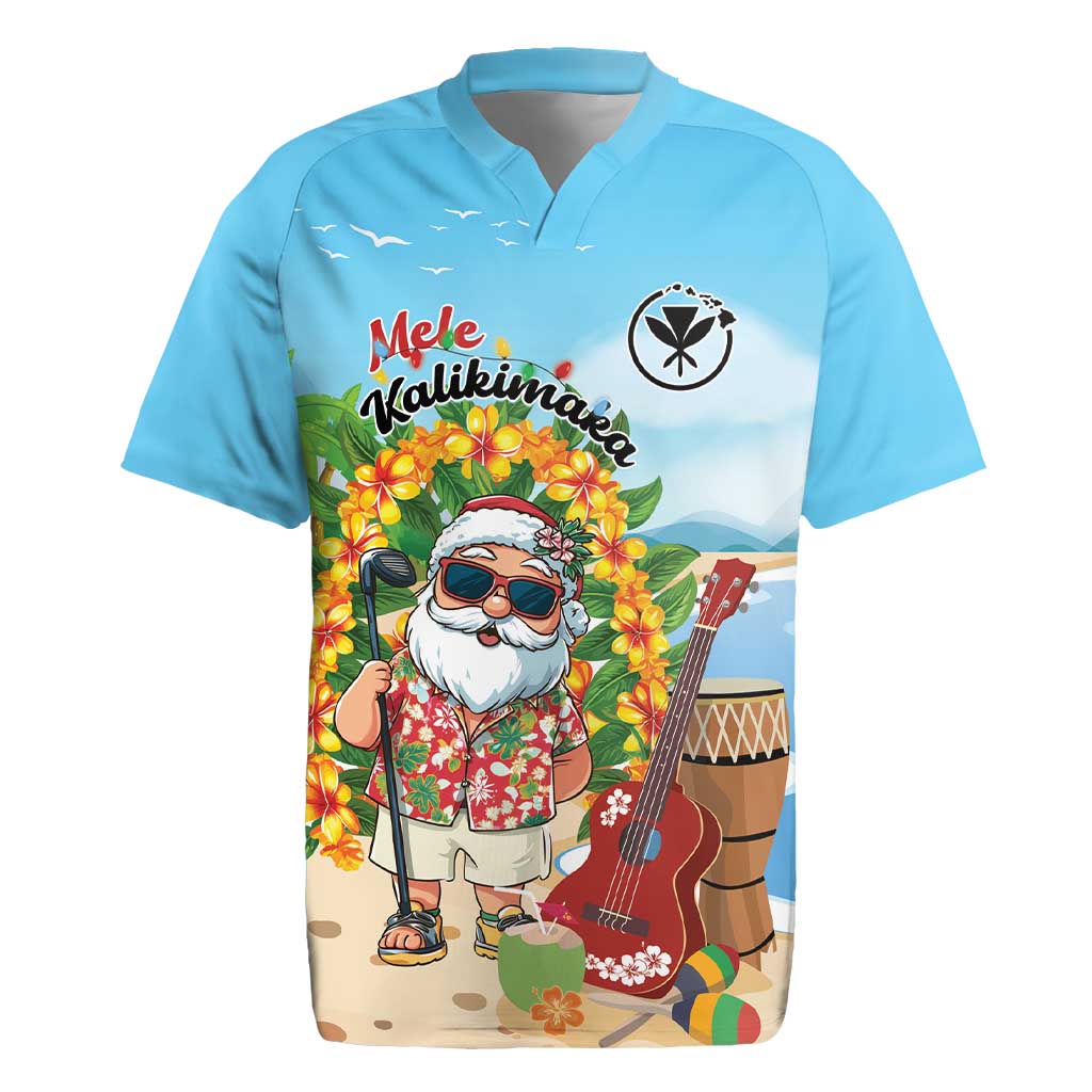 Personalized Hawaii Golf Christmas Rugby Jersey Mele Kalikimaka Funny Golfer Santa - Wonder Print Shop
