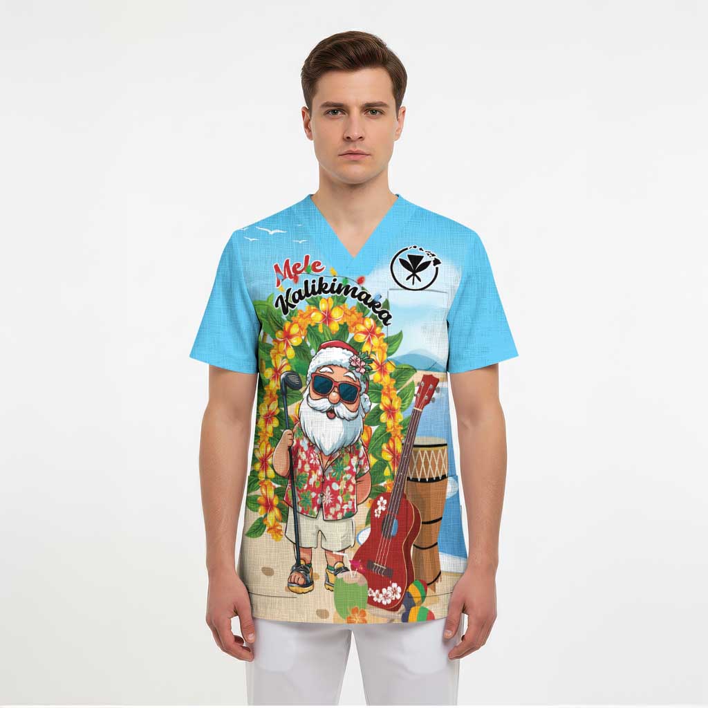 Personalized Hawaii Golf Christmas Scrub Top Mele Kalikimaka Funny Golfer Santa - Wonder Print Shop