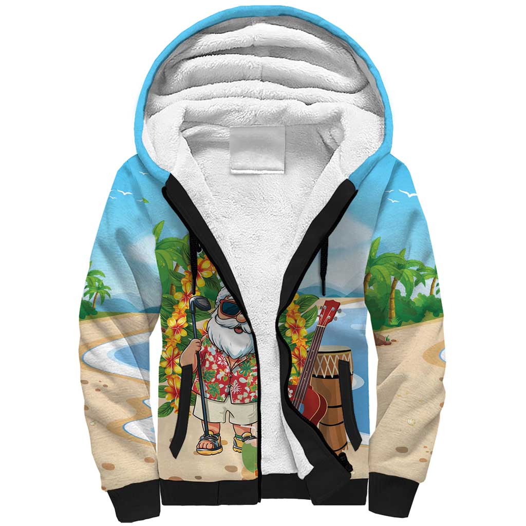 Personalized Hawaii Golf Christmas Sherpa Hoodie Mele Kalikimaka Funny Golfer Santa - Wonder Print Shop