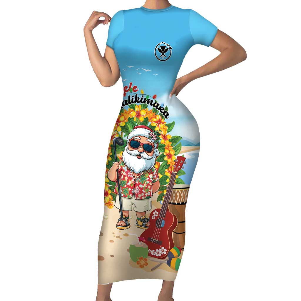Personalized Hawaii Golf Christmas Short Sleeve Bodycon Dress Mele Kalikimaka Funny Golfer Santa - Wonder Print Shop
