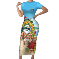 Personalized Hawaii Golf Christmas Short Sleeve Bodycon Dress Mele Kalikimaka Funny Golfer Santa - Wonder Print Shop