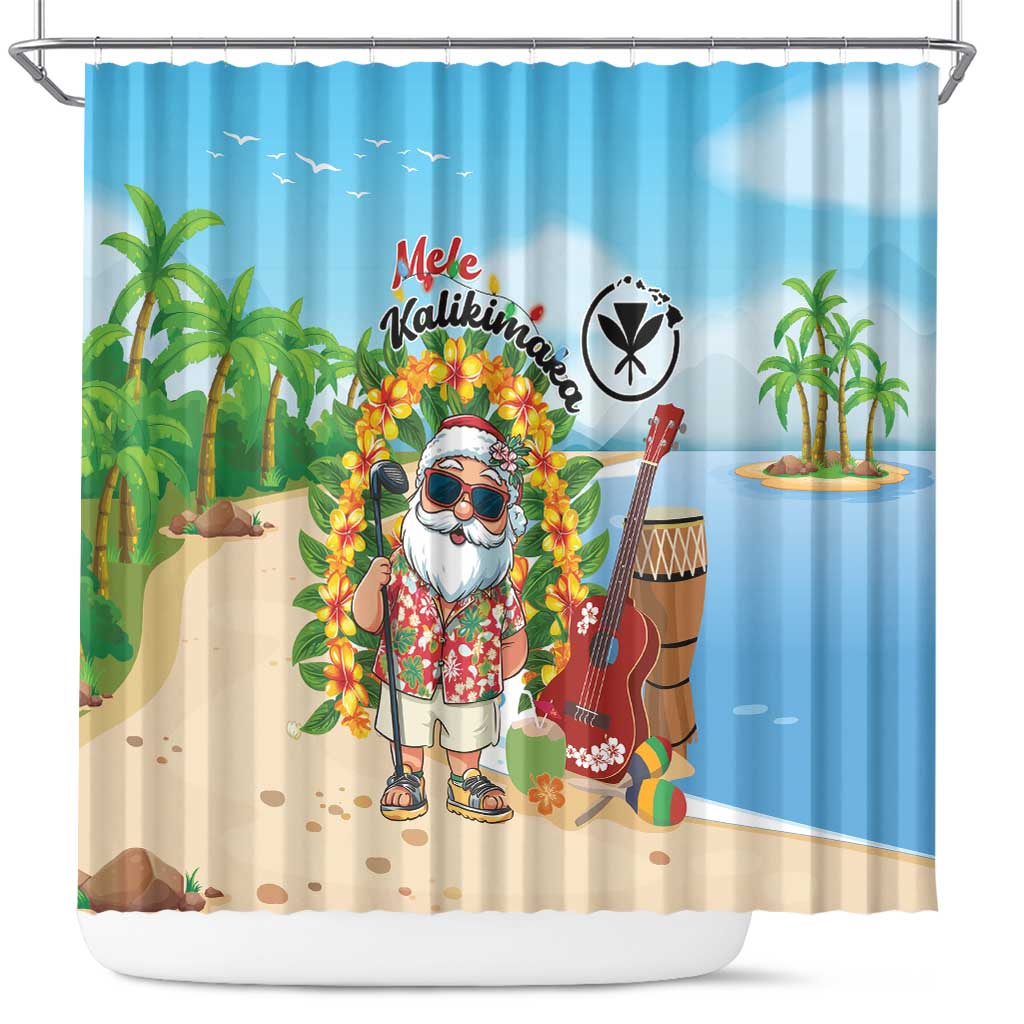 Hawaii Golf Christmas Shower Curtain Mele Kalikimaka Funny Golfer Santa - Wonder Print Shop