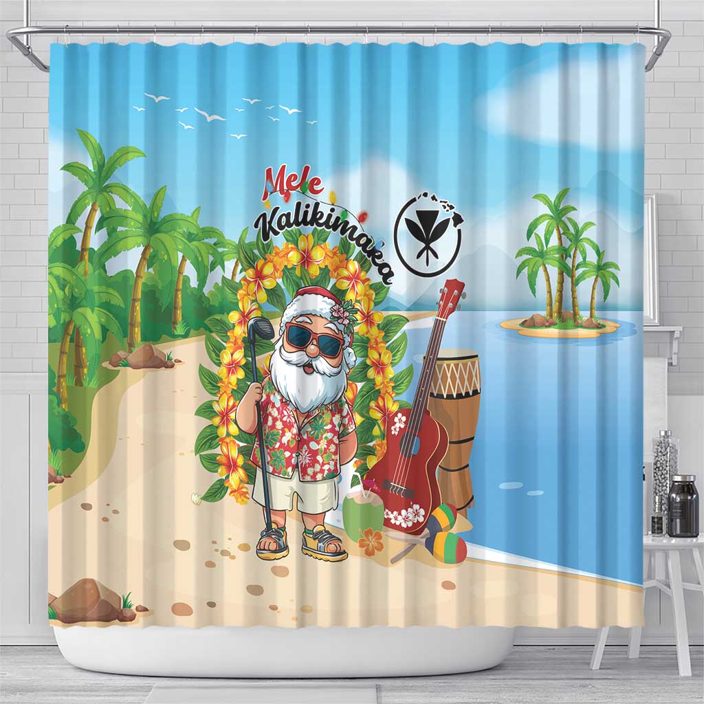 Hawaii Golf Christmas Shower Curtain Mele Kalikimaka Funny Golfer Santa - Wonder Print Shop