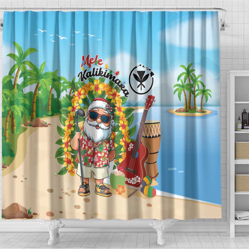 Hawaii Golf Christmas Shower Curtain Mele Kalikimaka Funny Golfer Santa - Wonder Print Shop