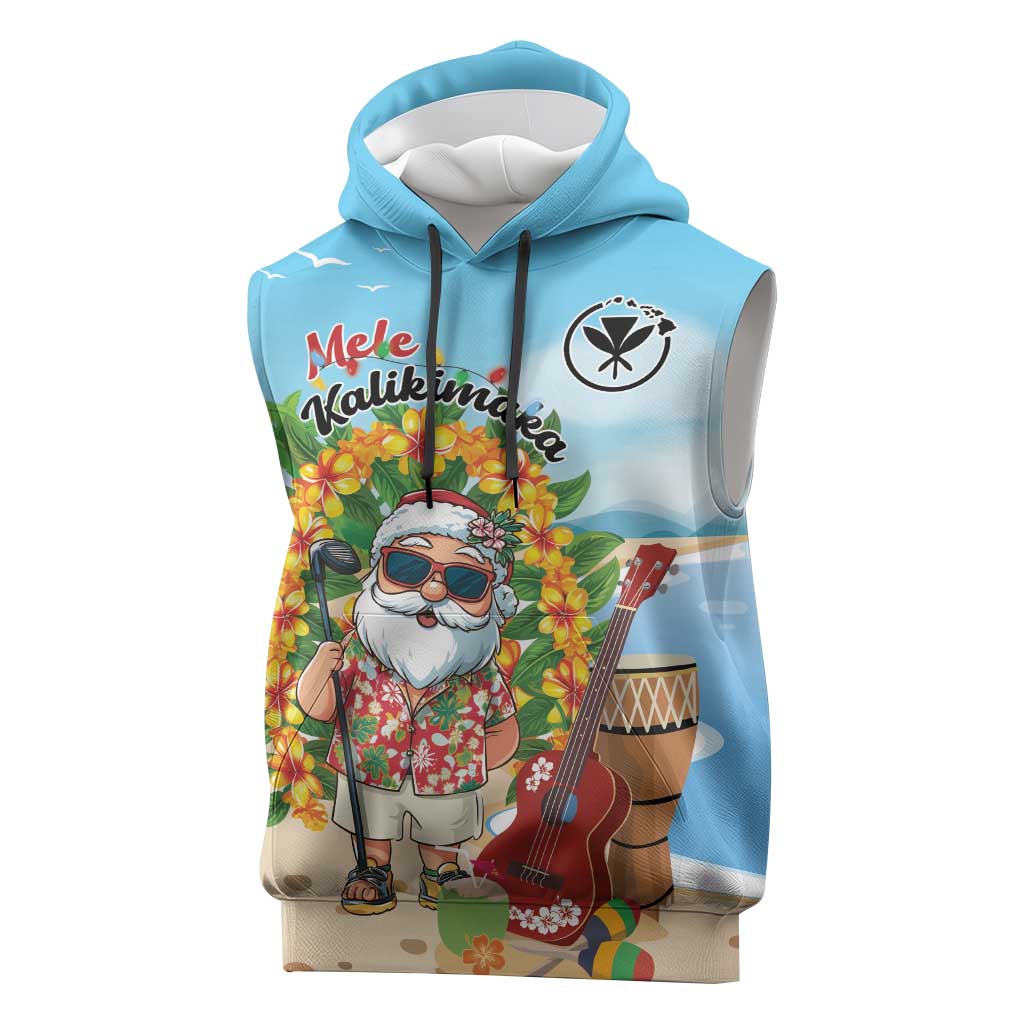Personalized Hawaii Golf Christmas Sleeveless Hoodie Mele Kalikimaka Funny Golfer Santa - Wonder Print Shop