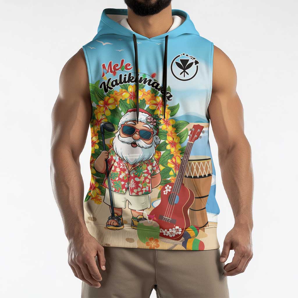 Personalized Hawaii Golf Christmas Sleeveless Hoodie Mele Kalikimaka Funny Golfer Santa - Wonder Print Shop