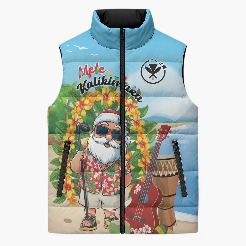 Personalized Hawaii Golf Christmas Sleeveless Puffer Jacket Mele Kalikimaka Funny Golfer Santa - Wonder Print Shop