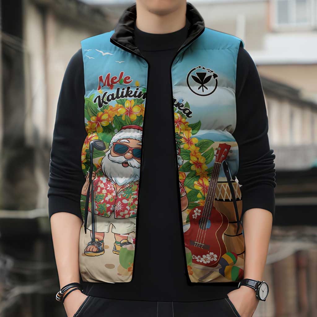 Personalized Hawaii Golf Christmas Sleeveless Puffer Jacket Mele Kalikimaka Funny Golfer Santa - Wonder Print Shop