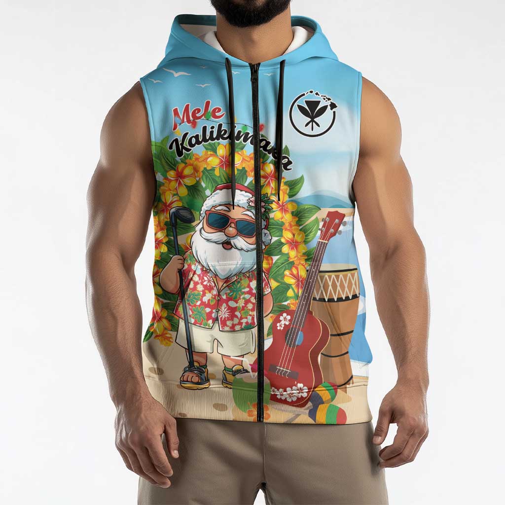Personalized Hawaii Golf Christmas Sleeveless Zip Hoodie Mele Kalikimaka Funny Golfer Santa - Wonder Print Shop