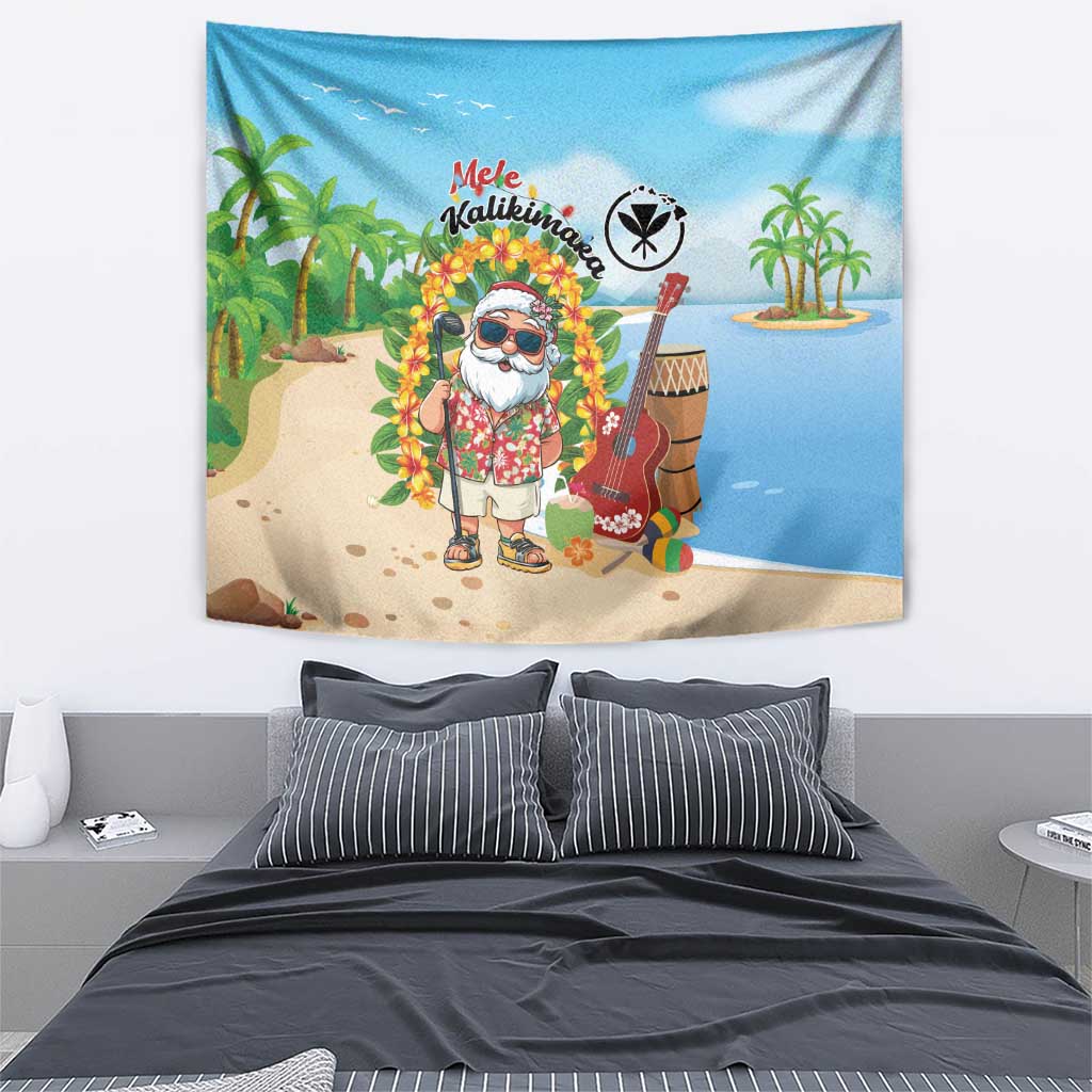 Hawaii Golf Christmas Tapestry Mele Kalikimaka Funny Golfer Santa - Wonder Print Shop