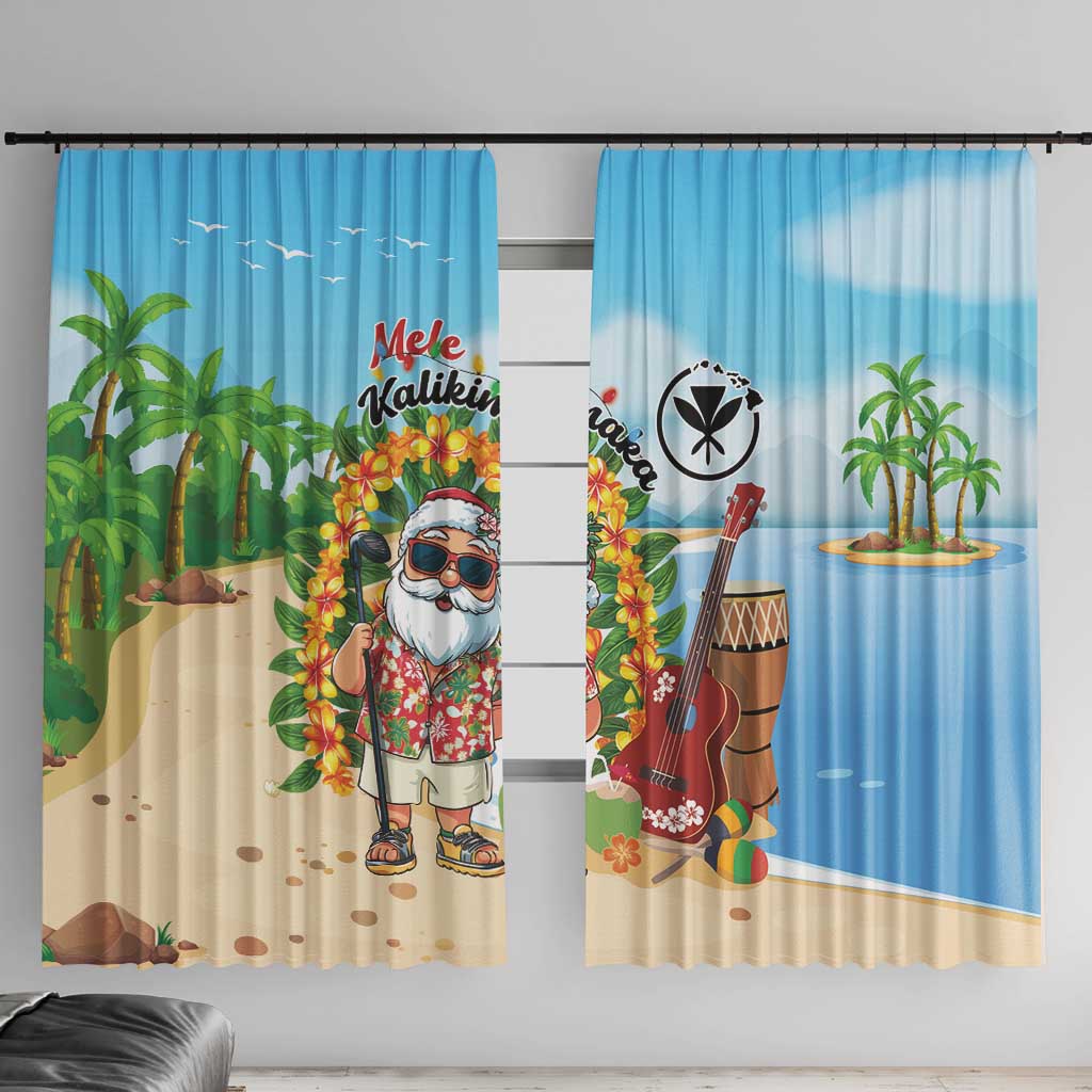Hawaii Golf Christmas Window Curtain Mele Kalikimaka Funny Golfer Santa - Wonder Print Shop