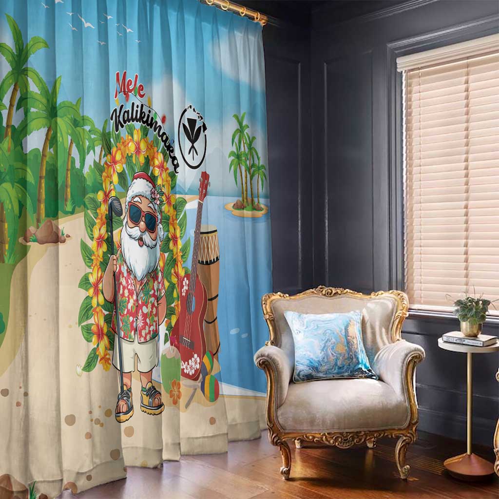Hawaii Golf Christmas Window Curtain Mele Kalikimaka Funny Golfer Santa - Wonder Print Shop