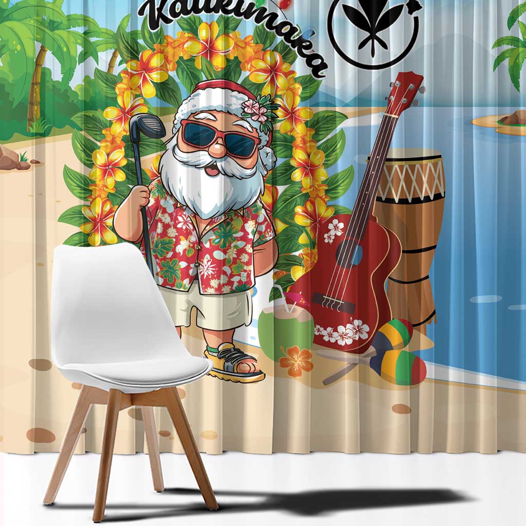 Hawaii Golf Christmas Window Curtain Mele Kalikimaka Funny Golfer Santa - Wonder Print Shop
