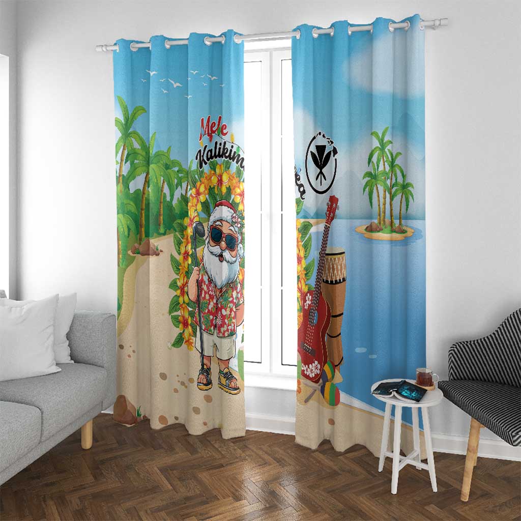 Hawaii Golf Christmas Window Curtain Mele Kalikimaka Funny Golfer Santa - Wonder Print Shop