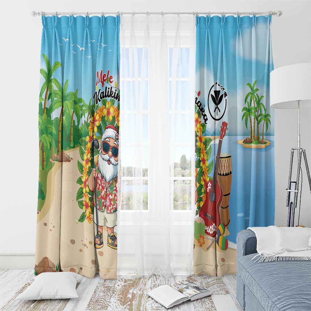 Hawaii Golf Christmas Window Curtain Mele Kalikimaka Funny Golfer Santa - Wonder Print Shop
