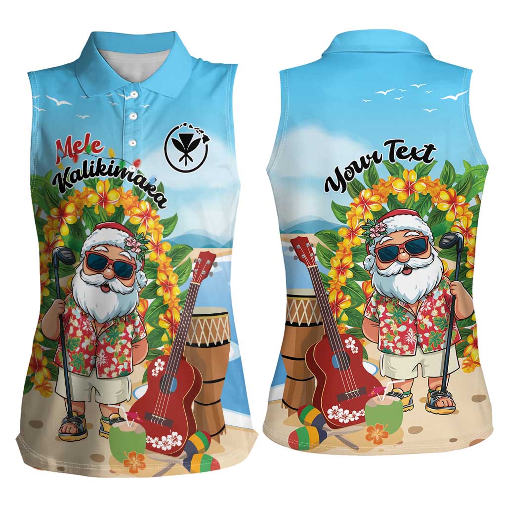 Personalized Hawaii Golf Christmas Women Sleeveless Polo Shirt Mele Kalikimaka Funny Golfer Santa - Wonder Print Shop