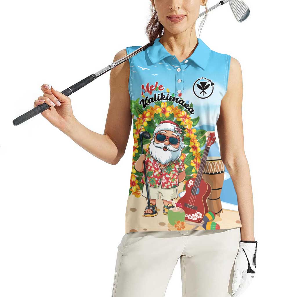 Personalized Hawaii Golf Christmas Women Sleeveless Polo Shirt Mele Kalikimaka Funny Golfer Santa - Wonder Print Shop