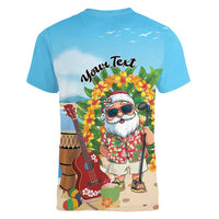 Personalized Hawaii Golf Christmas Women V-Neck T-Shirt Mele Kalikimaka Funny Golfer Santa - Wonder Print Shop