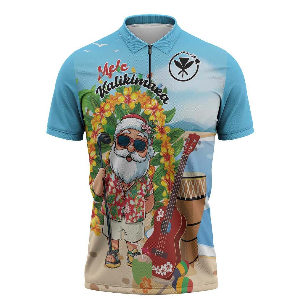 Personalized Hawaii Golf Christmas Zipper Polo Shirt Mele Kalikimaka Funny Golfer Santa - Wonder Print Shop