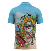 Personalized Hawaii Golf Christmas Zipper Polo Shirt Mele Kalikimaka Funny Golfer Santa - Wonder Print Shop