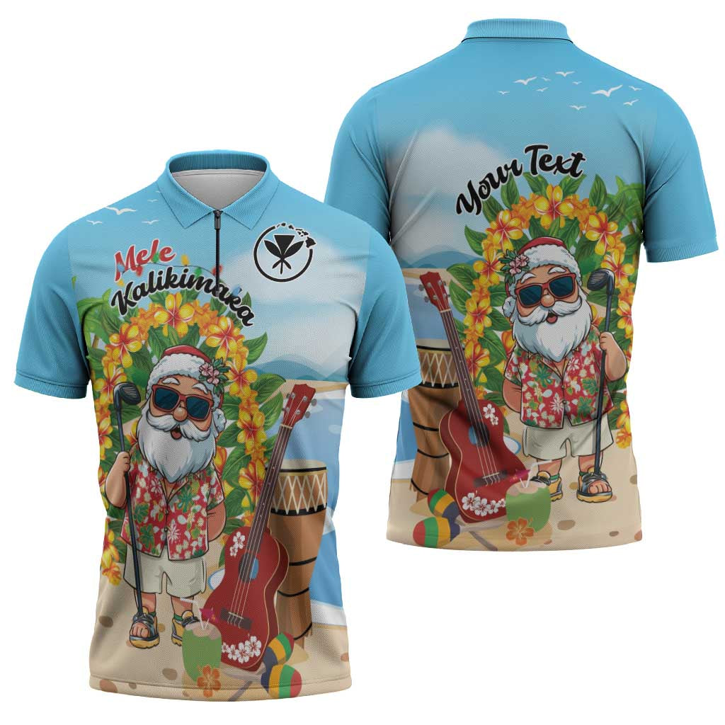 Personalized Hawaii Golf Christmas Zipper Polo Shirt Mele Kalikimaka Funny Golfer Santa - Wonder Print Shop
