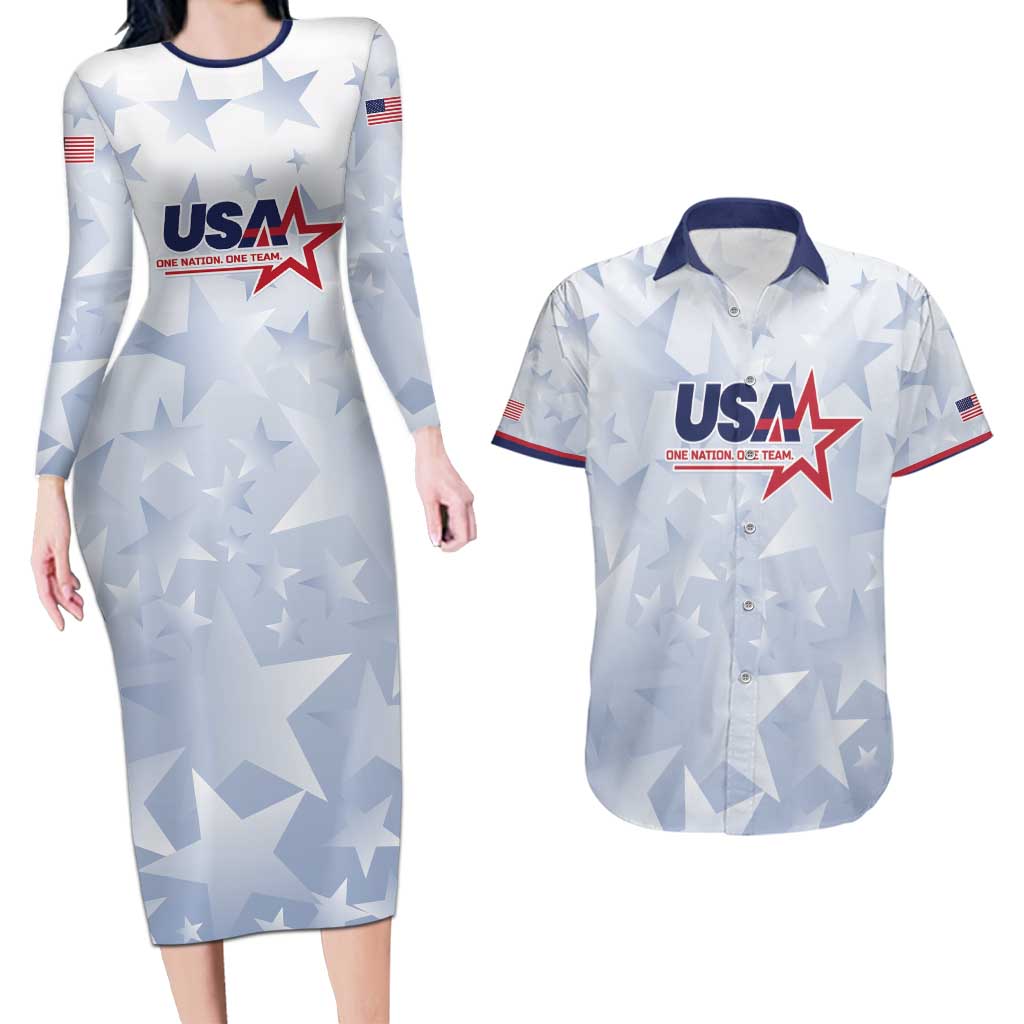 Custom USA Soccer Team 2026 Couples Matching Long Sleeve Bodycon Dress and Hawaiian Shirt One Nation One Team - Wonder Print Shop