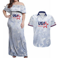 Custom USA Soccer Team 2026 Couples Matching Off Shoulder Maxi Dress and Hawaiian Shirt One Nation One Team - Wonder Print Shop