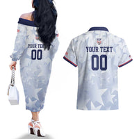 Custom USA Soccer Team 2026 Couples Matching Off The Shoulder Long Sleeve Dress and Hawaiian Shirt One Nation One Team - Wonder Print Shop