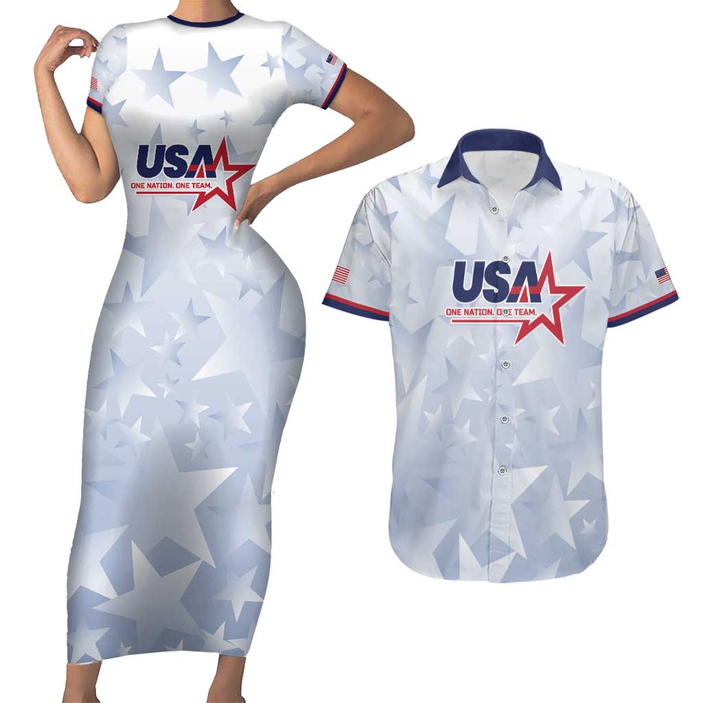 Custom USA Soccer Team 2026 Couples Matching Short Sleeve Bodycon Dress and Hawaiian Shirt One Nation One Team - Wonder Print Shop
