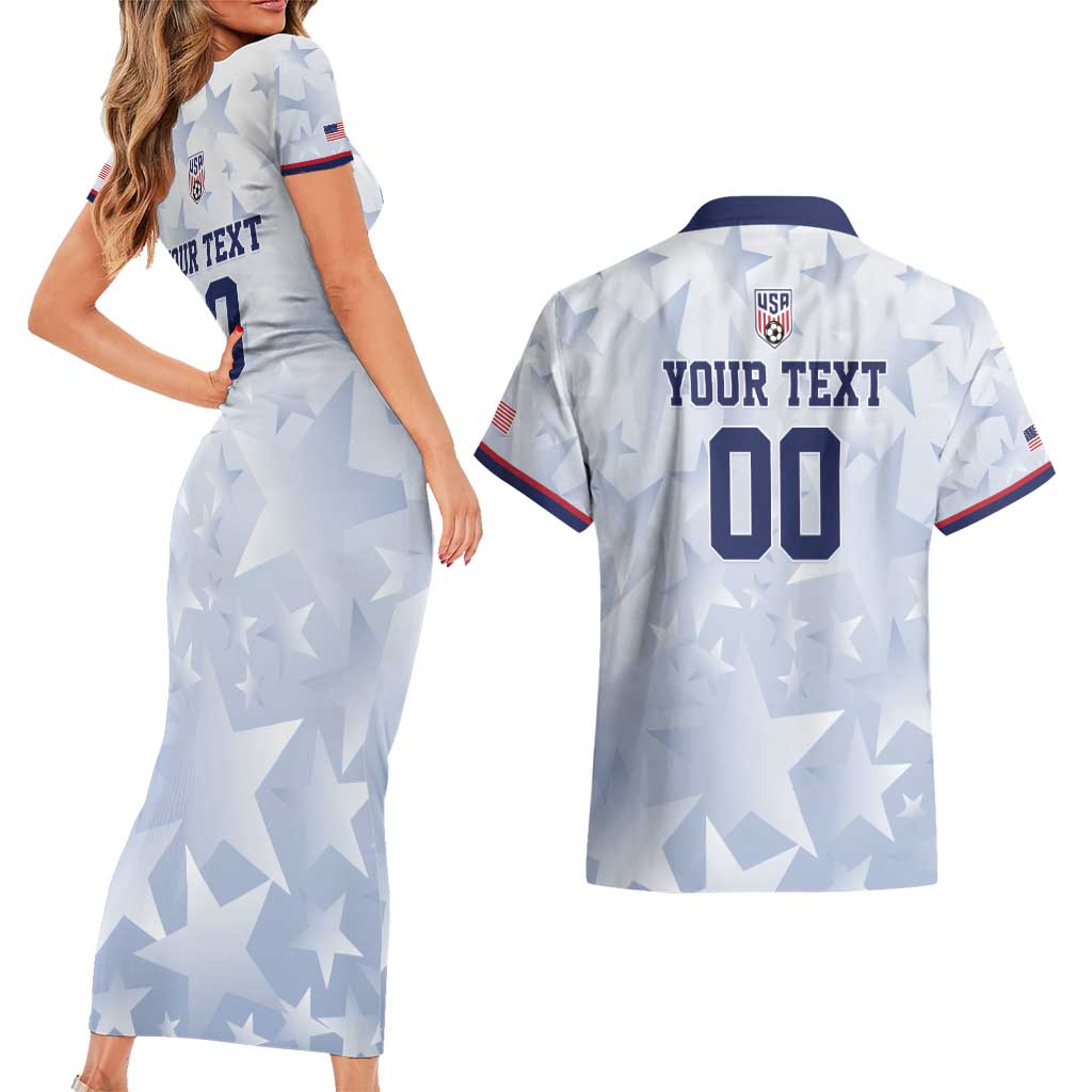 Custom USA Soccer Team 2026 Couples Matching Short Sleeve Bodycon Dress and Hawaiian Shirt One Nation One Team - Wonder Print Shop