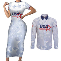 Custom USA Soccer Team 2026 Couples Matching Short Sleeve Bodycon Dress and Long Sleeve Button Shirt One Nation One Team - Wonder Print Shop
