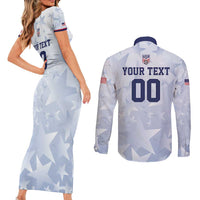Custom USA Soccer Team 2026 Couples Matching Short Sleeve Bodycon Dress and Long Sleeve Button Shirt One Nation One Team - Wonder Print Shop
