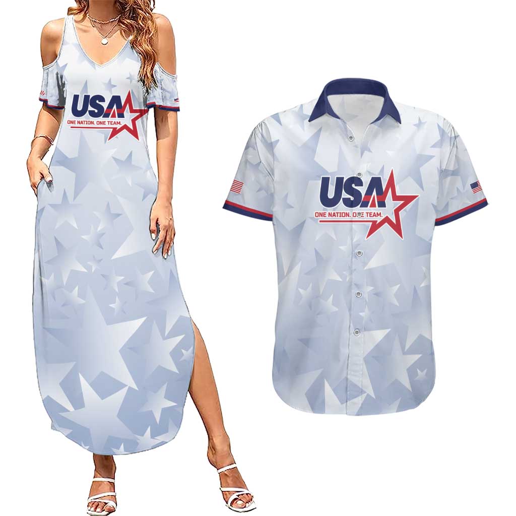 Custom USA Soccer Team 2026 Couples Matching Summer Maxi Dress and Hawaiian Shirt One Nation One Team - Wonder Print Shop