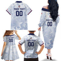 Custom USA Soccer Team 2026 Family Matching Off The Shoulder Long Sleeve Dress and Hawaiian Shirt One Nation One Team - Wonder Print Shop